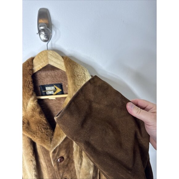 Robert Lewis 70s Shearling Suede Coat Men’s Large 44 Hippie Boho Western Jacket - Picture 5 of 13